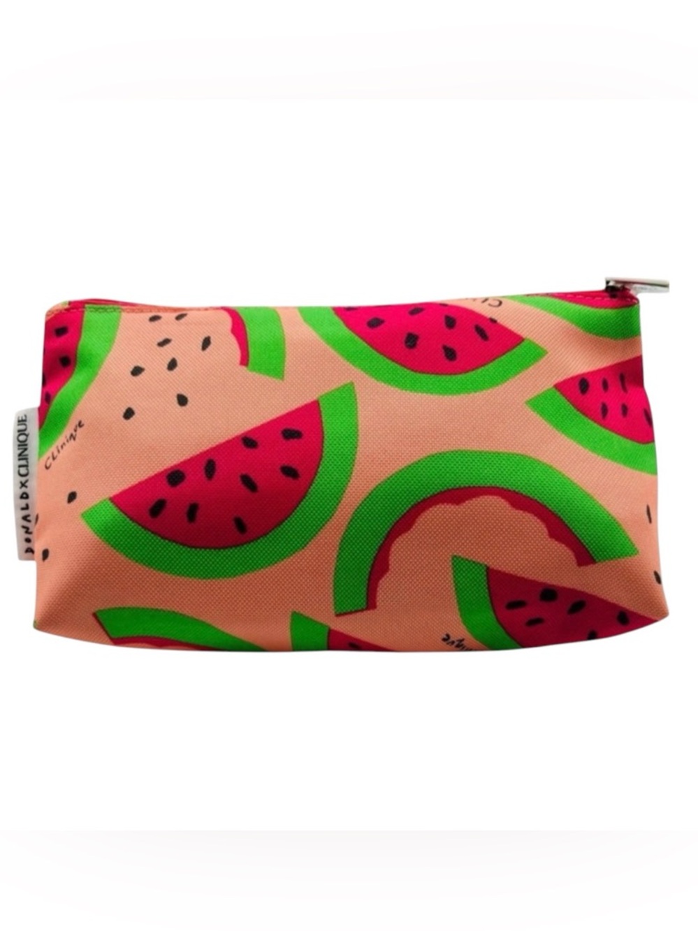 Clinique Pink Green Watermelon Print Cosmetic Make Up Bag
